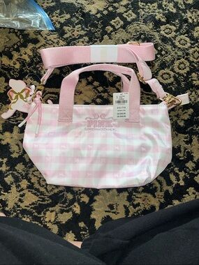 PINK Victoria's Secret Pink Gingham Shoulder Tote with Gold Hardware